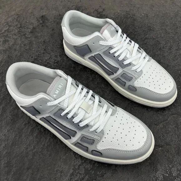 Amiri White And Grey Colorblock Low-Top Leather Sneakers